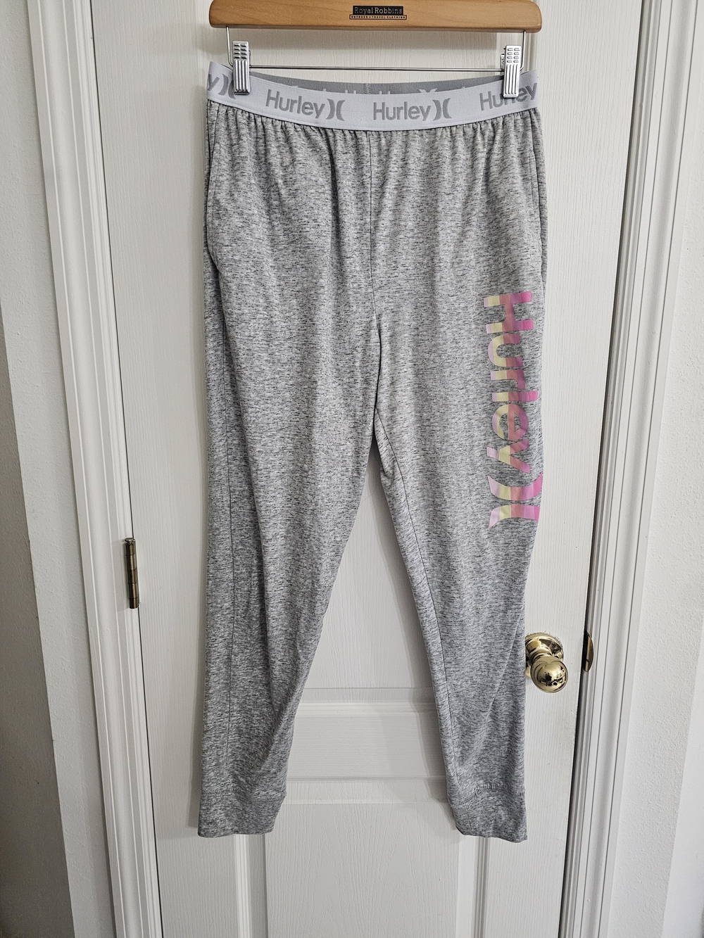 Hurley Heather Gray Joggers with Pink and Yellow Logo